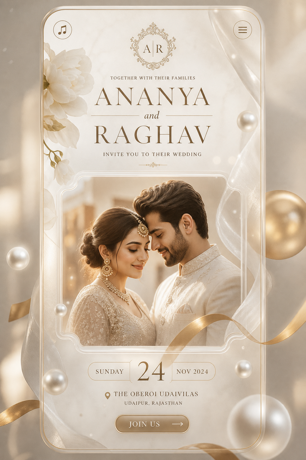 Diniys invitation template in Ivory & champagne